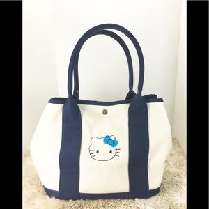 Tote/garden bag ivory and navy trim